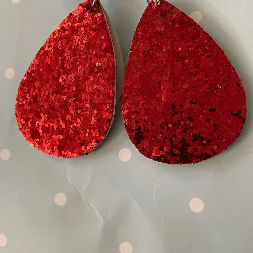 Red heart sparkle love earrings perfect for Valentine’s Day